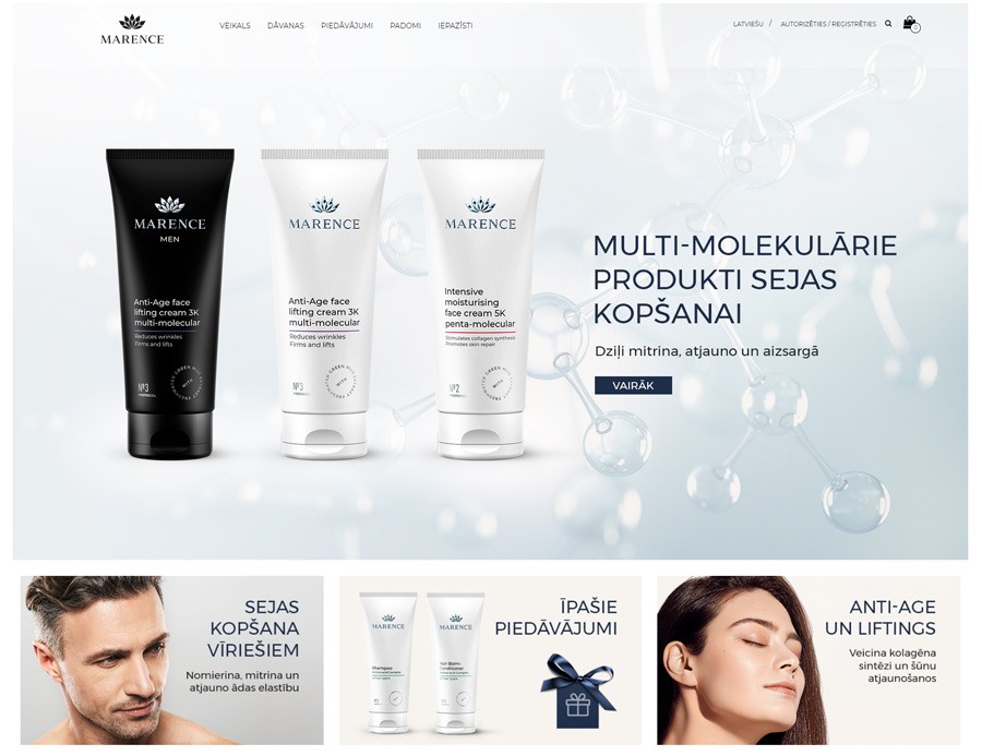 Izveidojām interneta veikalu dabīgās kosmētikas zīmolam Marence